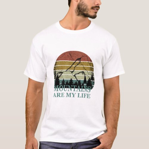 funny hiking sayings vintage sunset pine trees T_Shirt