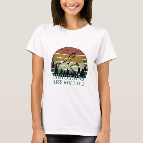 funny hiking sayings vintage sunset pine trees T_Shirt