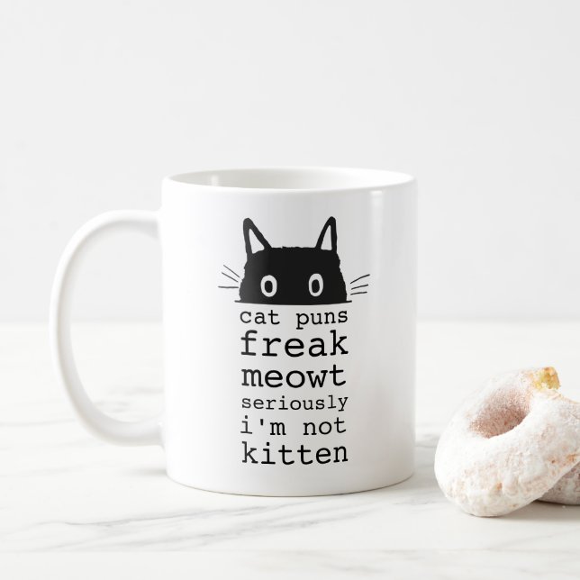 Funny Hilarious Cat Puns Freak Meowt Coffee Mug (With Donut)