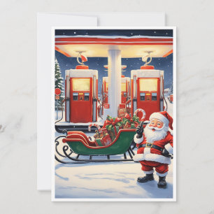Funny Hilarious Santa Claus at a Gas Station Holiday Card
