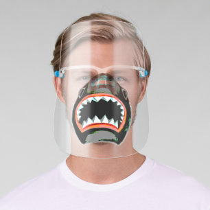 Funny Hilarious Shark Bite Jaws Illustration Face Shield