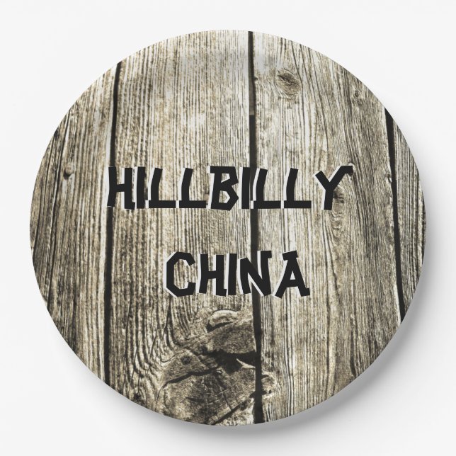Funny Hillbilly China Faux Knotty Pine Fence Paper Plates (Front)