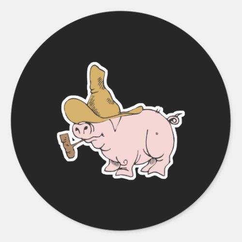 funny hillbilly pig classic round sticker