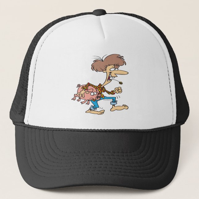 funny hillbilly redneck with pig cartoon trucker hat (Front)