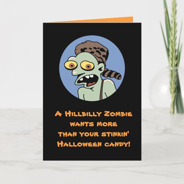 Funny Hillbilly Zombie Halloween Card (Front)