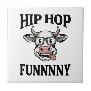 Funny Hip Hop Cow Vintage Engraving Shirt Design_1 Ceramic Tile