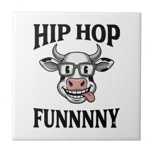 Funny Hip Hop Cow Vintage Engraving Shirt Design_1 Ceramic Tile