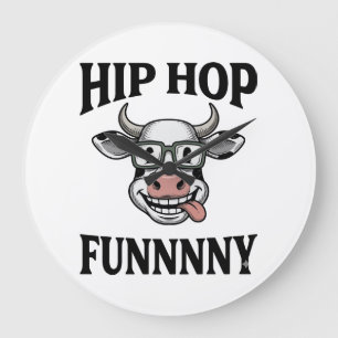 Funny Hip Hop Cow Vintage Engraving Shirt Design_1 Large Clock