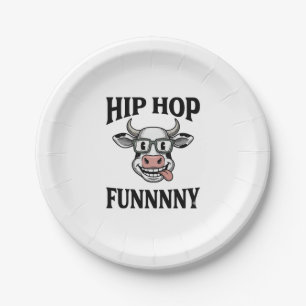 Funny Hip Hop Cow Vintage Engraving Shirt Design_1 Paper Plates