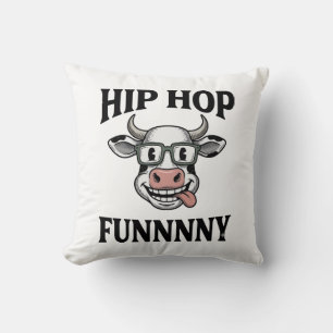 Funny Hip Hop Cow Vintage Engraving Shirt Design_1 Throw Pillow