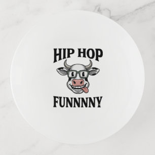Funny Hip Hop Cow Vintage Engraving Shirt Design_1 Trinket Tray