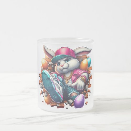  Funny hip hop Gangster Bunny Easter Urban Design Frosted Glass Coffee Mug