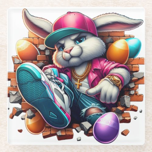  Funny hip hop Gangster Bunny Easter Urban Design Glass Coaster