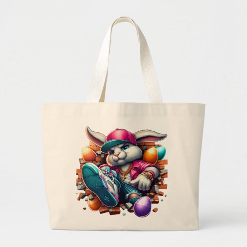  Funny hip hop Gangster Bunny Easter Urban Design Large Tote Bag