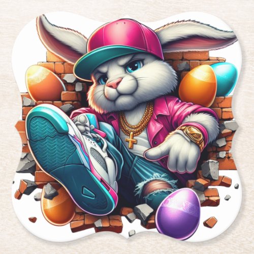  Funny hip hop Gangster Bunny Easter Urban Design Paper Coaster