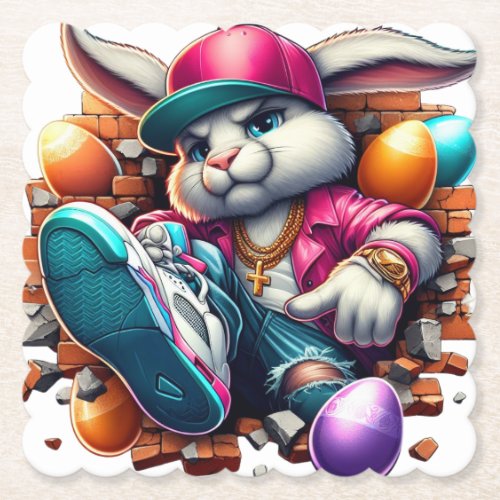  Funny hip hop Gangster Bunny Easter Urban Design Paper Coaster