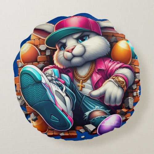  Funny hip hop Gangster Bunny Easter Urban Design Round Pillow