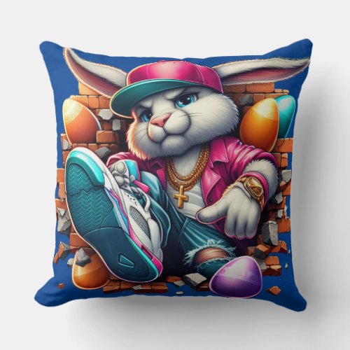  Funny hip hop Gangster Bunny Easter Urban Design Throw Pillow
