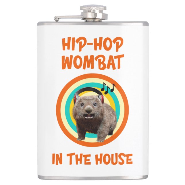 Funny Hip-hop Wombat in the House Flask (Front)
