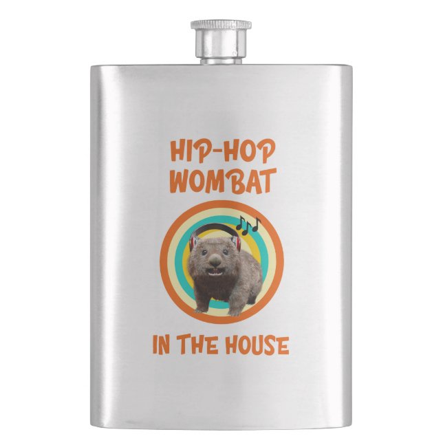 Funny Hip-hop Wombat in the House Flask (Front)