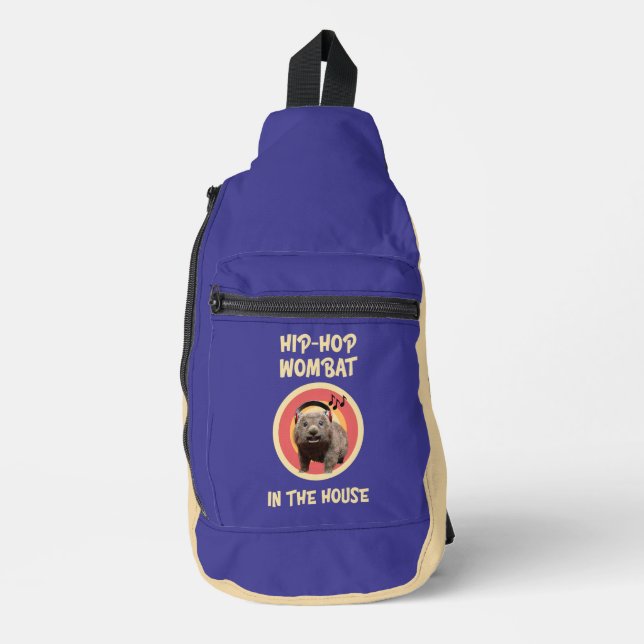 Funny Hip-hop Wombat in the House Sling Bag (Front)