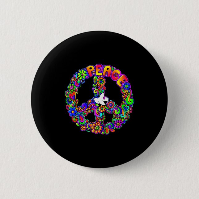Funny Hipe Flower Wer Peace Sign Tee  Button (Front)