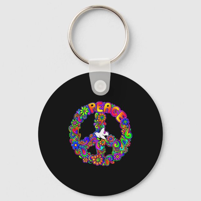 Funny Hipe Flower Wer Peace Sign Tee  Keychain (Front)
