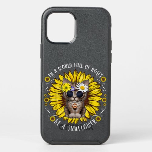 Funny Hippie Cat Peace Sunflower Retro Style T_Shi OtterBox Symmetry iPhone 12 Pro Case