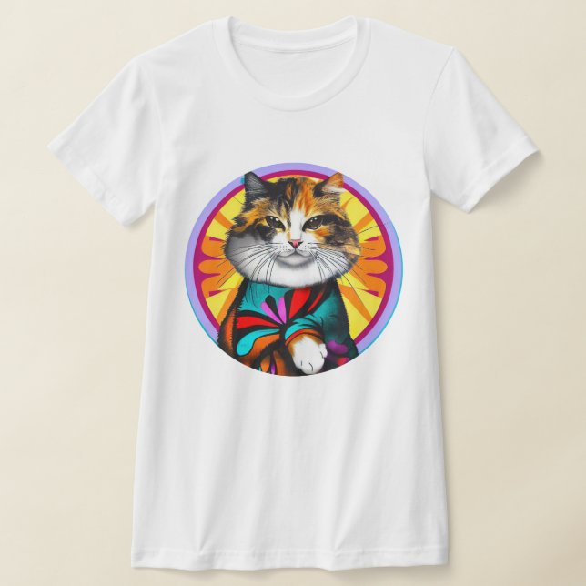 Funny Hippie Cat T-Shirt (Laydown)
