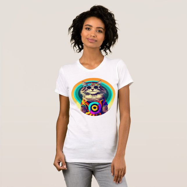 Funny Hippie Cat T-Shirt (Front Full)