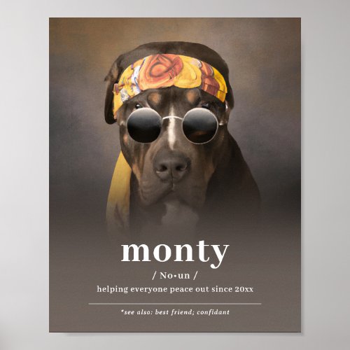 Funny Hippie Dog Portrait _ Add Your Dogs Name Poster