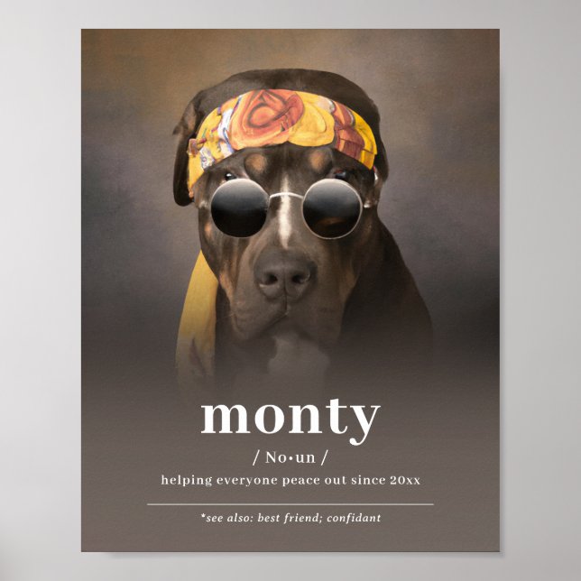 Funny Hippie Dog Portrait - Add Your Dog's Name Poster (Front)