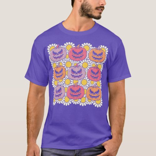 Funny Hippie Flower Pumpkin Halloween Gift T_Shirt