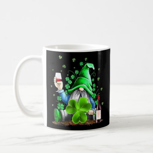 Funny Hippie Gnome Drinking Wine Shamrock St Patri Coffee Mug