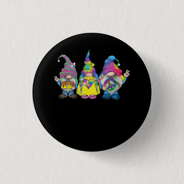 Funny Hippie Gnome Peace Sign Gnomes Lovers Men Wo Button (Front)