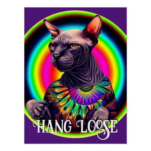 Funny Hippie Sphynx Cat Poster