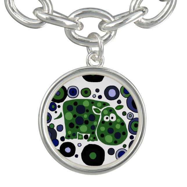 Funny Hippo Art Abstract Charm Bracelet (Design)