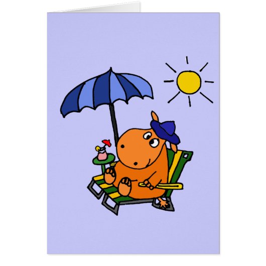 Funny Hippo at the Beach Cards (Front)