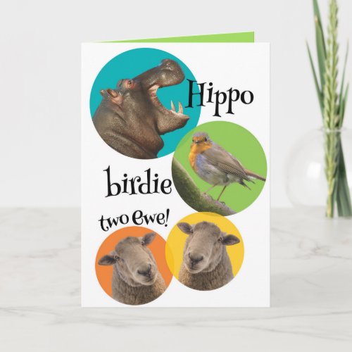 Funny Hippo Birdie Two Ewe Birthday Card