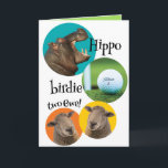 Funny Hippo Birdie Two Ewe For Golfer Birthday Card<br><div class="desc">What do you get when you have a hippo, a birdie and two ewes? You get "hippo birdie two ewe" which sounds like, Happy Birthday to you! The birdie is a golf ball so it's perfect for the golfer in your life. The inside says, "May the course be with you....</div>