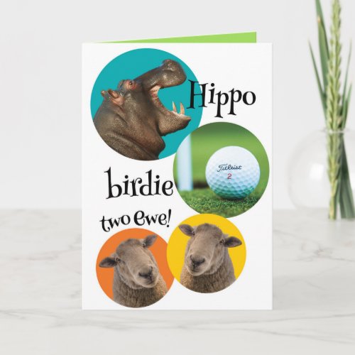 Funny Hippo Birdie Two Ewe For Golfer Birthday Card