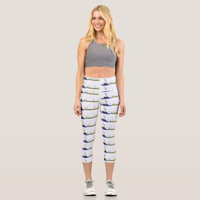 Funny hippo birdie two ewes capri leggings (Front)