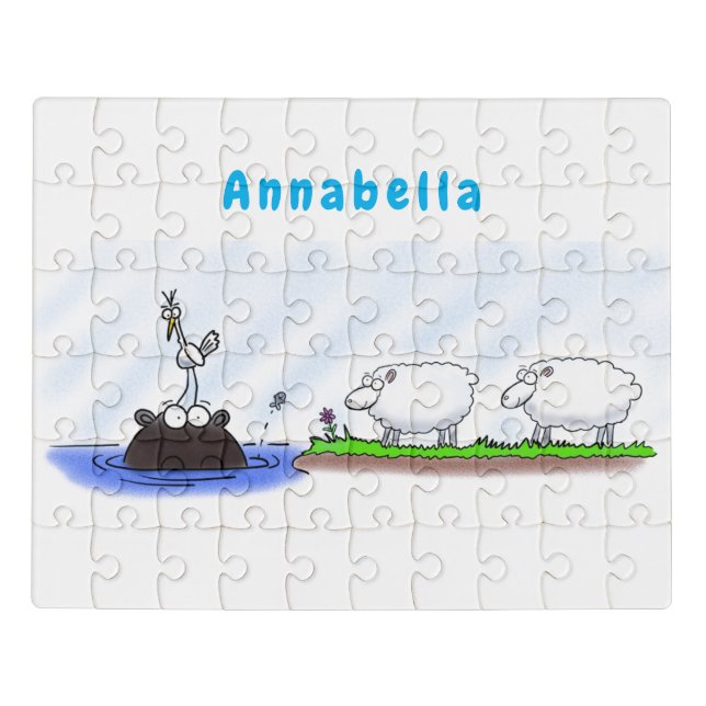 Funny hippo birdie two ewes jigsaw puzzle (Puzzle Horizontal)