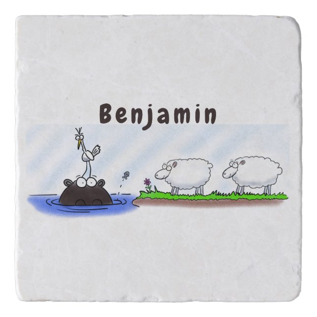 Funny hippo birdie two ewes trivet (Front)