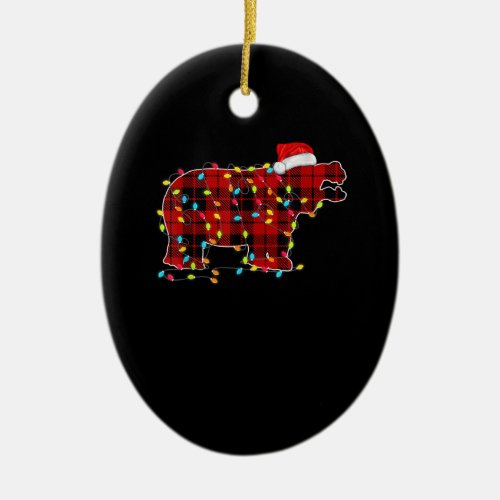 Funny Hippo Christmas Light Matching Family Ceramic Ornament