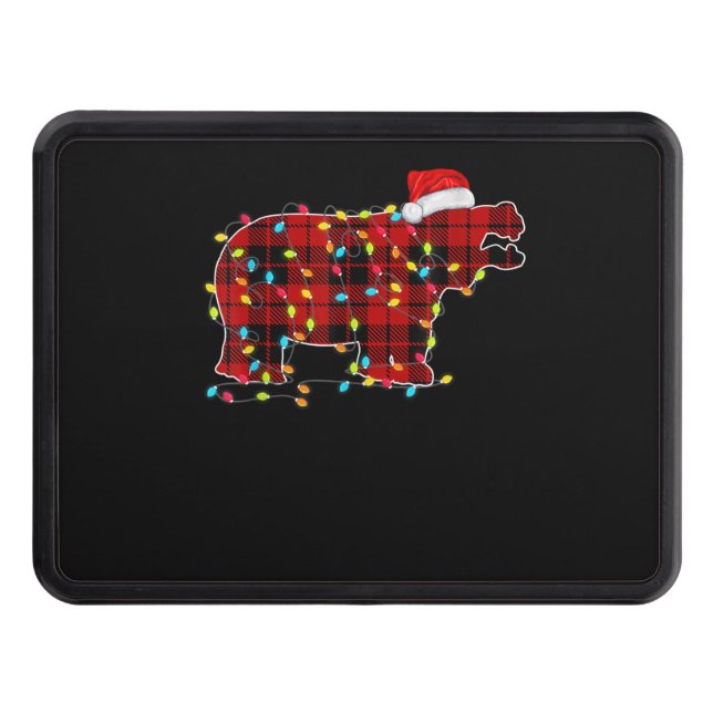 Funny Hippo Christmas Light Matching Family Hitch Cover (Front)