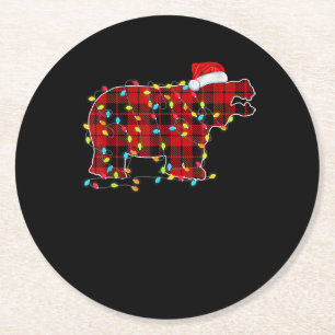 Funny Hippo Christmas Light Matching Family Round Paper Coaster