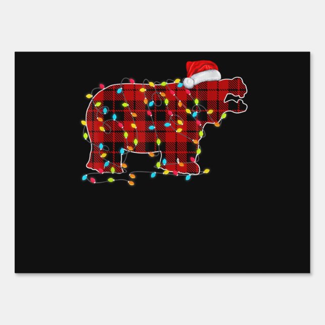 Funny Hippo Christmas Light Matching Family Sign (Front)