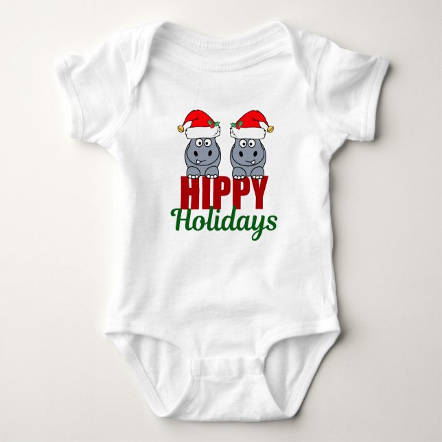 Funny Hippo Christmas Pun Baby Bodysuit (Front)