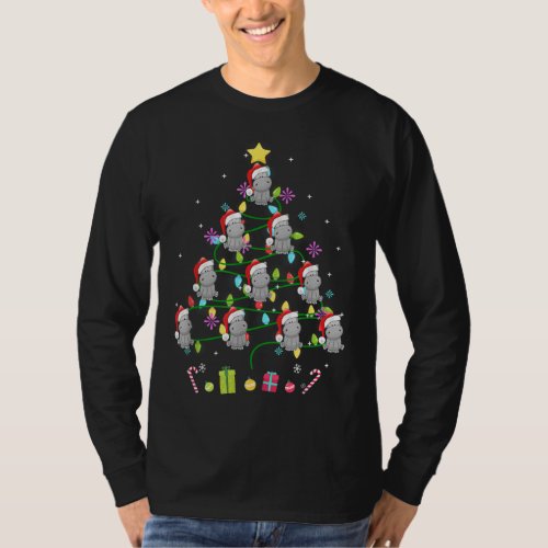 Funny Hippo Christmas Tree Color Led Light T_Shirt